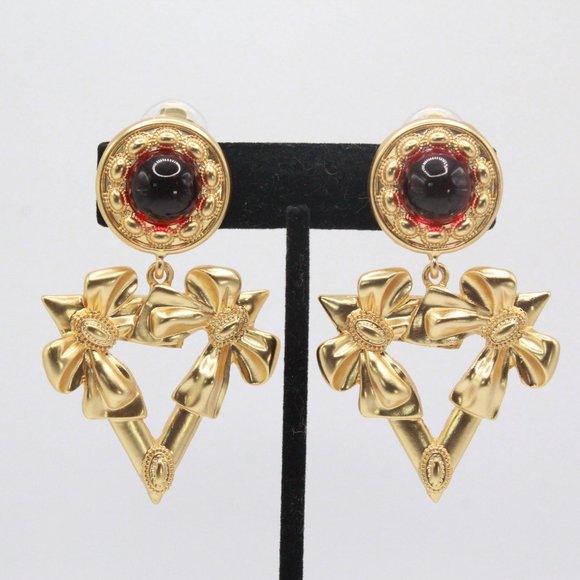 YSL YVES SAINT LAURENT RED GRIPOIX GLASS LONG EARRINGS - Picture 3 of 7